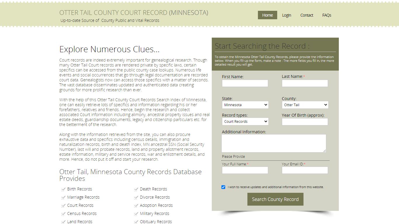 Otter Tail County, Minnesota Public Court Records Index